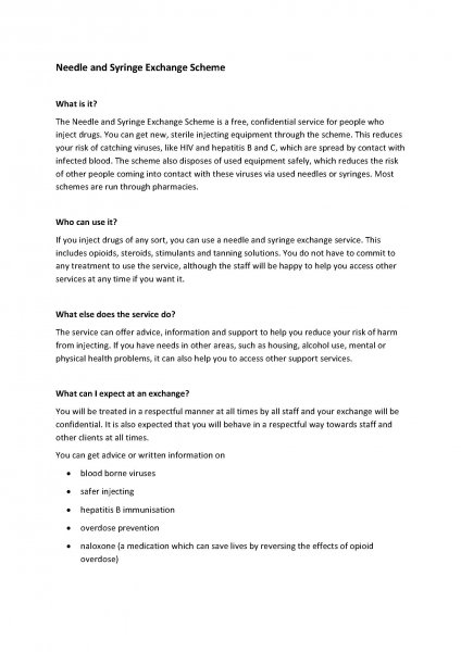 Needle and Syringe Exchange Scheme