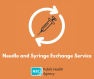 Graphic shows orange background with with circular motif and needle in middle with text needle and syringe exhange service. PHA logo 