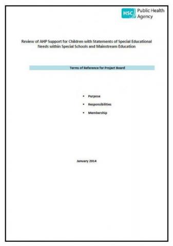 Terms of reference for Project Board: Review of AHP Support for Children with Statements of Special Educational Needs in Special Schools and Mainstream Education
