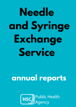 Cover shows needle and syringe exchange service annual reports on blue background with PHA logo 
