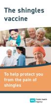 Image of shingles vaccine cover showing those eligible including an older couple, a woman aged over 50 undergoing cancer treatment, a woman aged 65 and a man aged 70