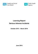 Learning Report Serious Adverse Incidents - Oct 2013 – March 2014