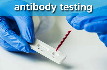 Gloved hands performing an antibody test