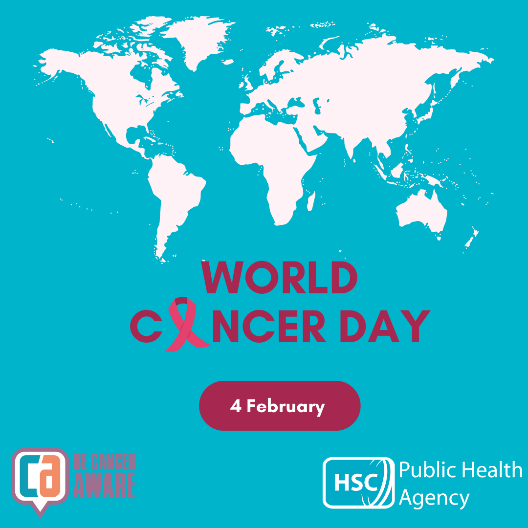 world cancer day graphic with a map of the world