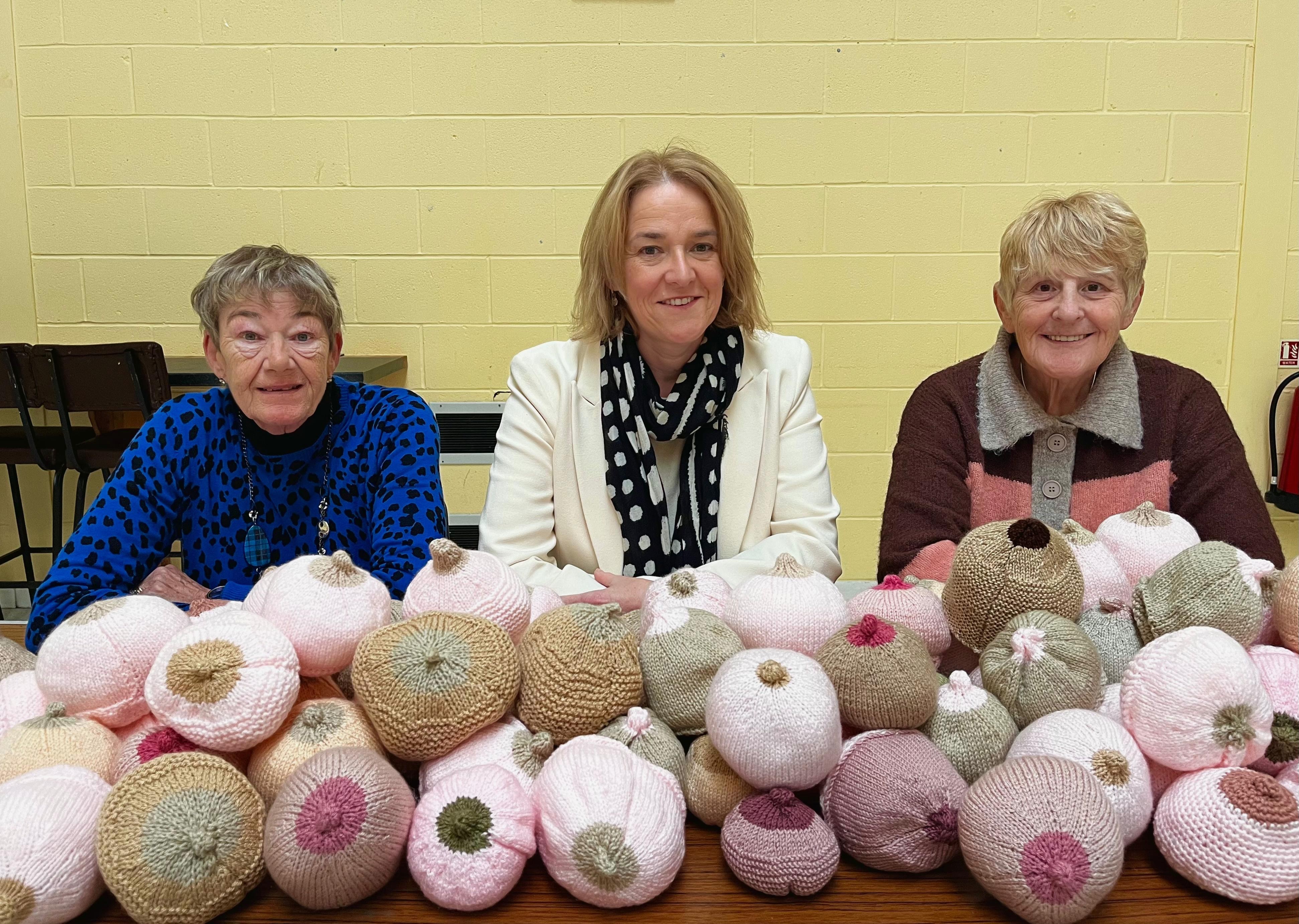 (L-R) Sandra Henderson, County Down Rural Community Network, Community Health Development Worker, Orlaith Moley Health and Social Wellbeing Improvement Senior Officer, PHA and Ruth-Anne Strotten, Ballywalter Knit & Knatter group coordinator. 