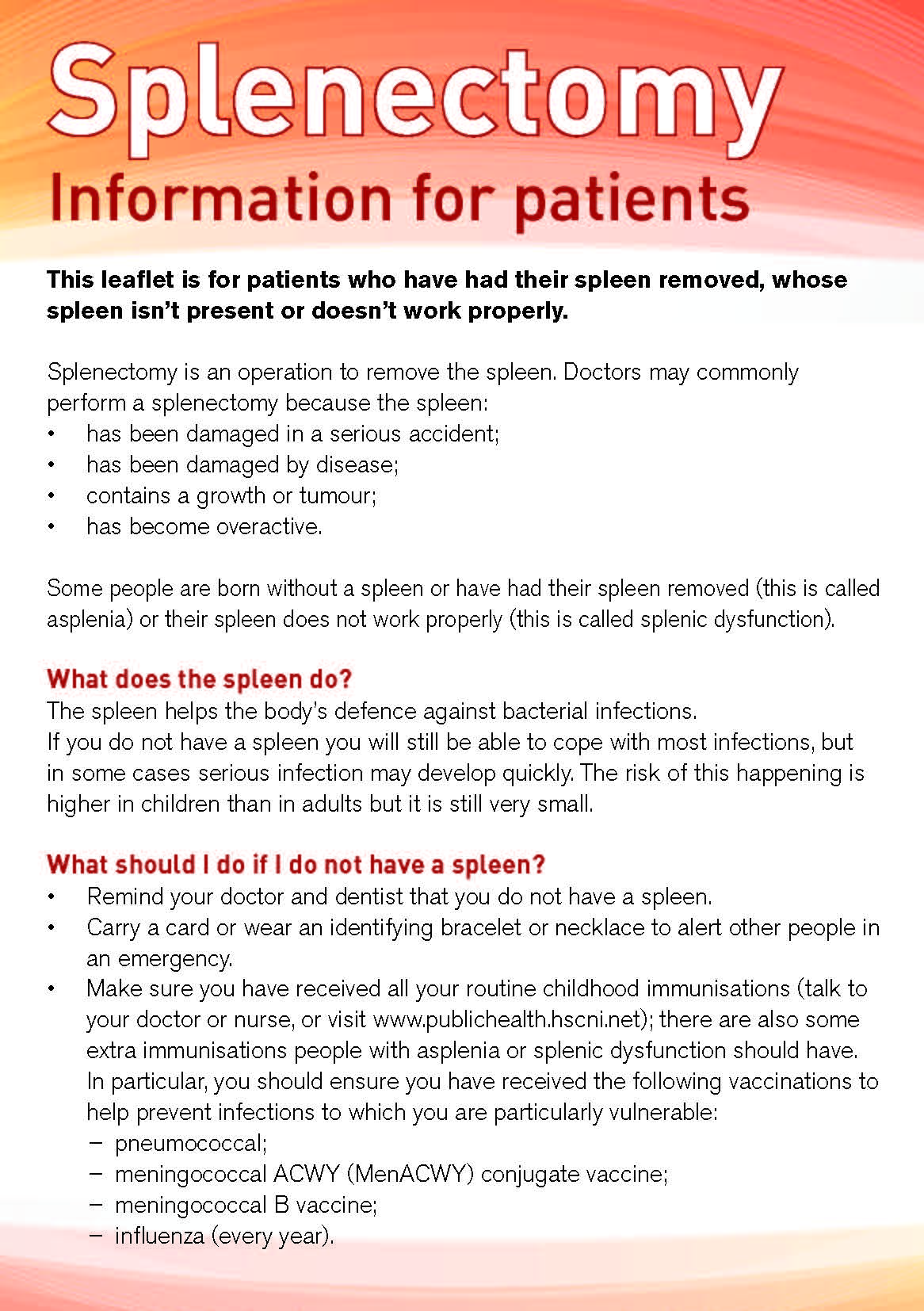 Splenectomy patient factsheet image