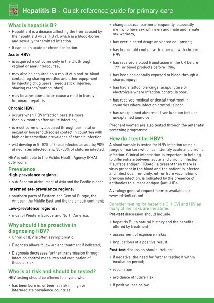 Hepatitis B - Quick reference guide for primary care