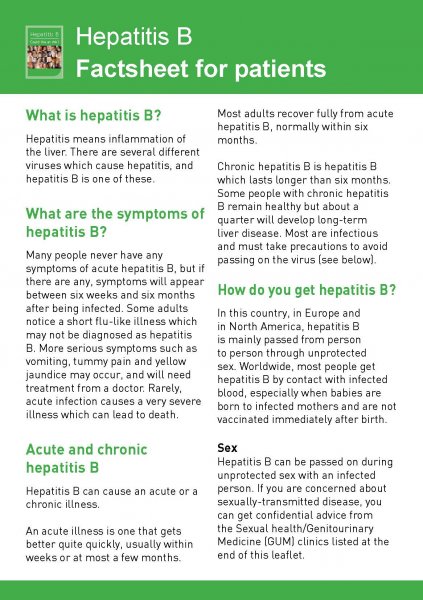 Hepatitis B - factsheet for patients (English and 10 translations)
