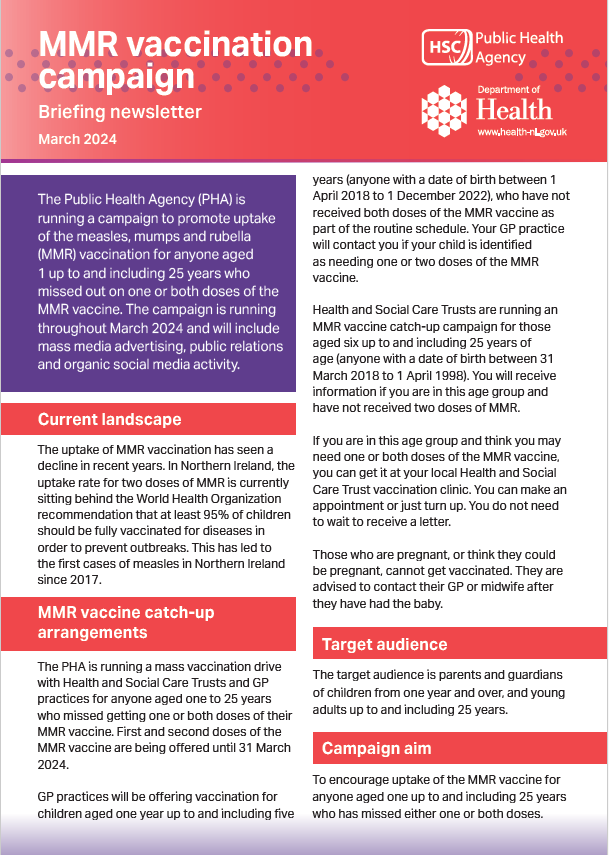 Picture of page 1 of MMR campaign briefing newsletter