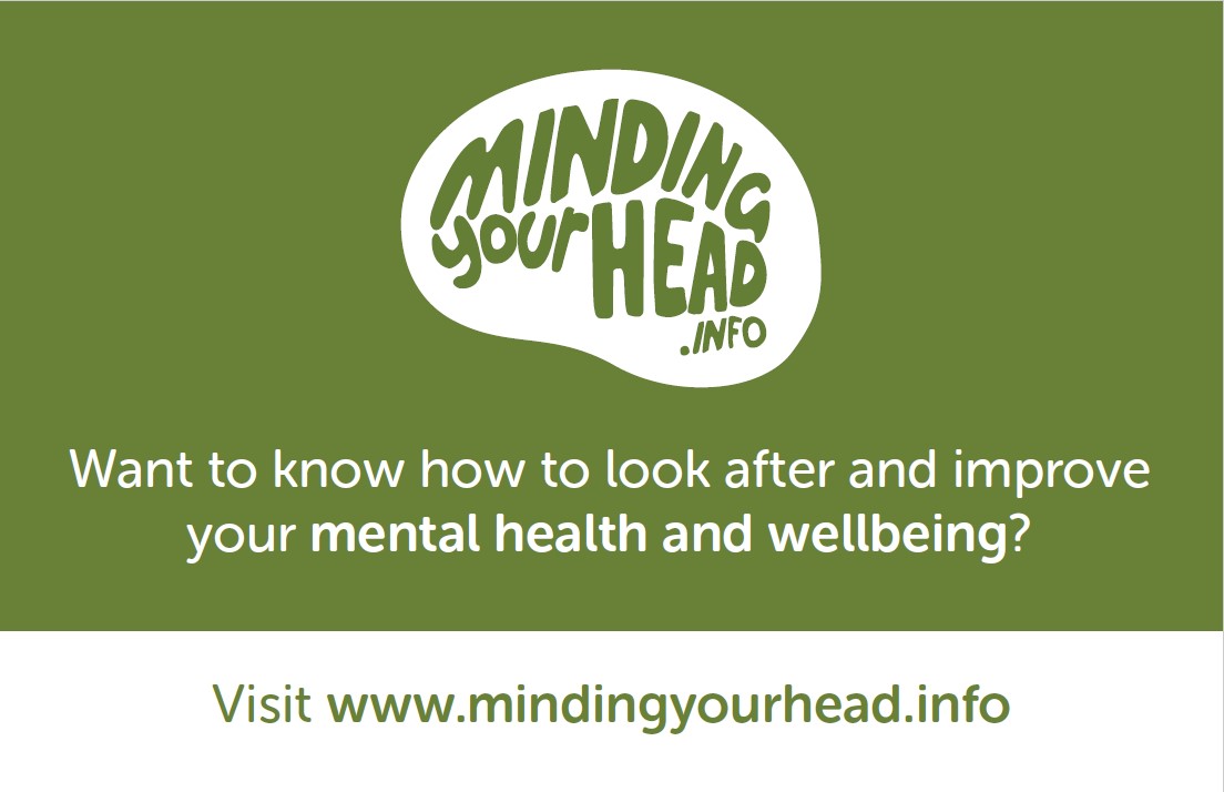 Front of wallet card promoting www.mindingyourhead.info