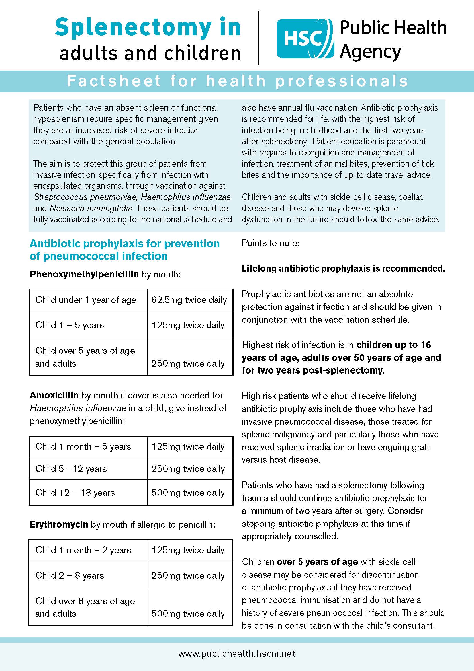 Splenectomy factsheet for professionals image