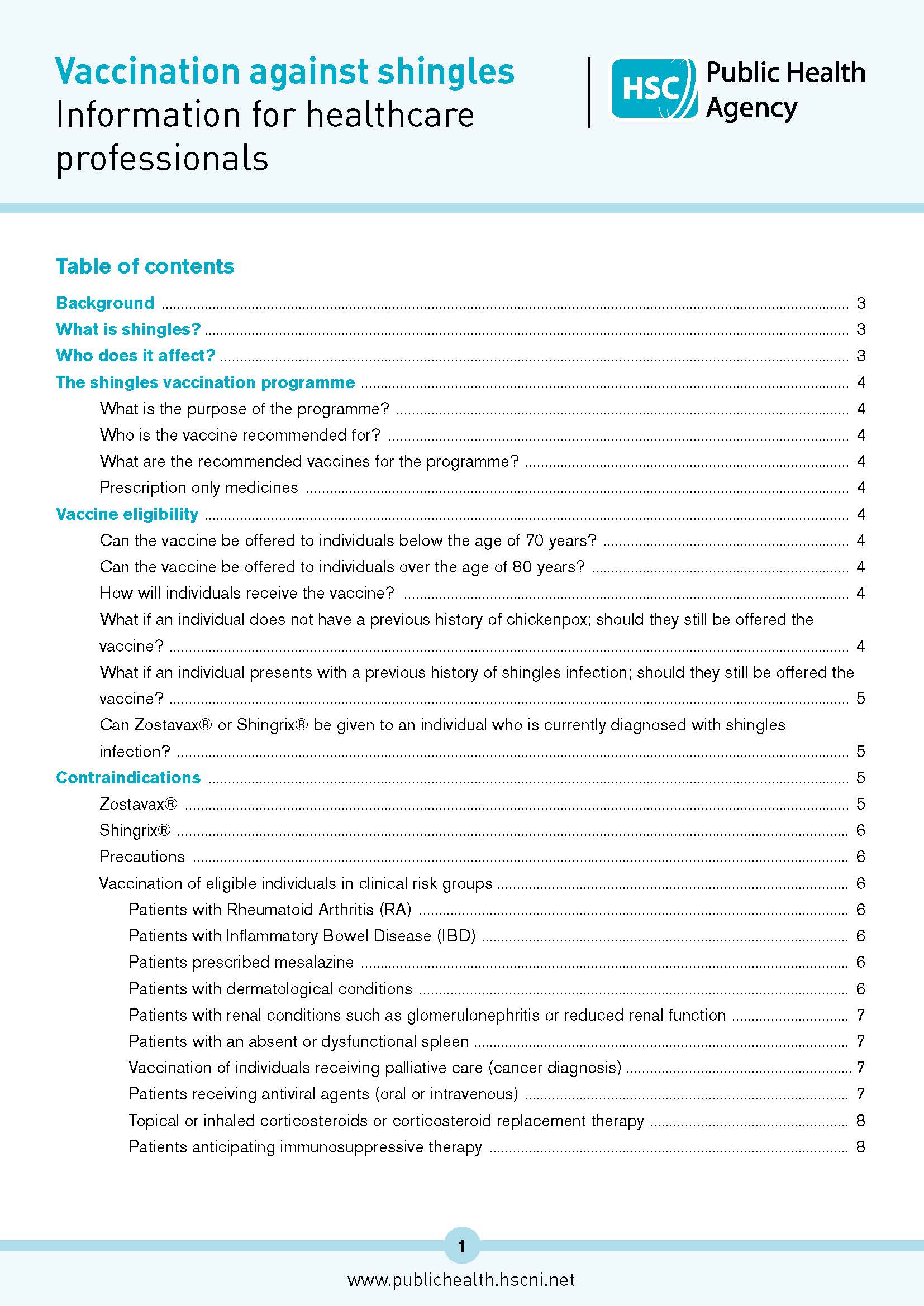 Image of shingles vaccine factsheet cover