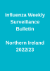 White writing on cyan background which says: "Influenza Weekly Surveillance Bulletin, Northern Ireland, 2022/23"