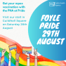 An image showing that mpox vaccinations will be available at Foyle Pride on Saturday 26th August in Guildhall Square.