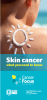 Care in the sun leaflet cover showing sun cream on a shoulder in the shape of a sun