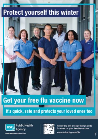 Image showing an array of health and social care workers promoting the flu vaccine