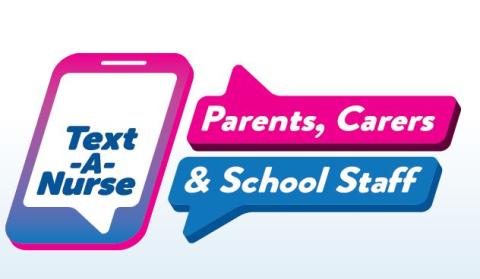Text a nurse logo with a phone and speech bubbles that say: "parents, carers and school staff".