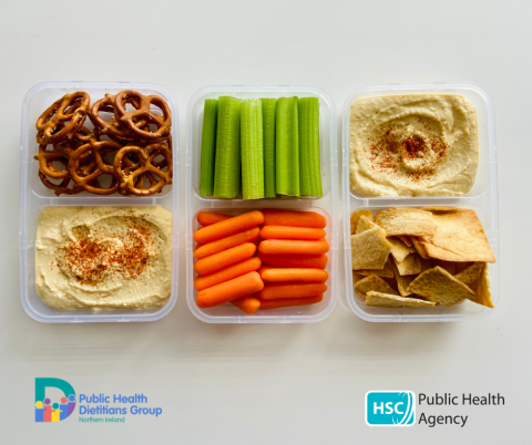 6 different snacks in tubs
