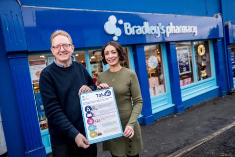 (L-R) Patrick McCallion, Champion Pharmacist at Bradleys Pharmacy, Clodagh Crowe Health and Social Wellbeing Senior Improvement Officer, PHA.  