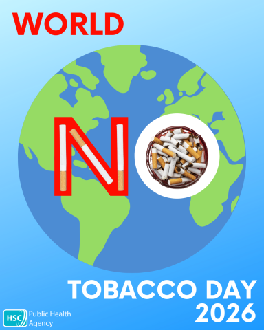 World No Tobacco Day graphic showing the world globe and broken cigarettes.