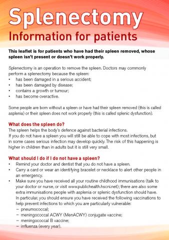 Splenectomy patient factsheet image