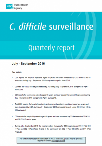 C. difficle surveillance quarterly report: July-September 2016