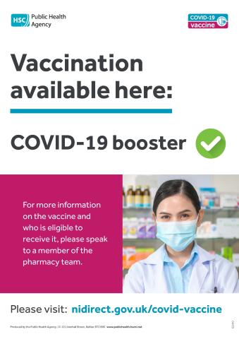 Community pharmacy poster image of pharmacist in face covering