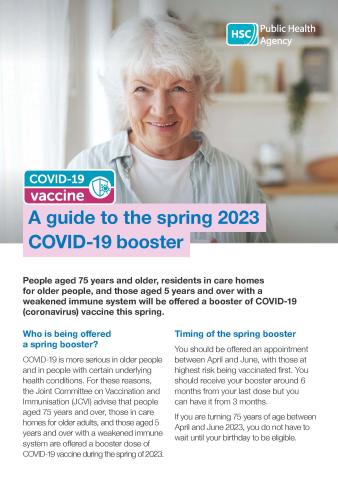COVID-10 vaccination - A guide to the spring booster leaflet image showing a smiling older woman