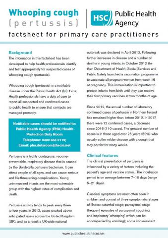 Whooping cough (pertussis) factsheet for primary care practitioners