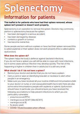 Splenectomy factsheet for patients cover