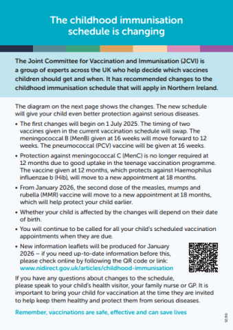 Cover image of the flyer on changes to the childhood immunisation schedule from July 2025