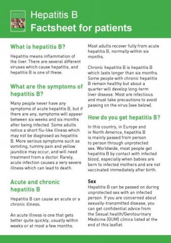 Hepatitis B - factsheet for patients (English and 10 translations)