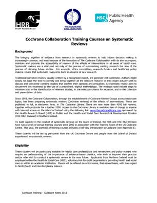 Cochrane Training, Short Courses Guidance Notes 2011