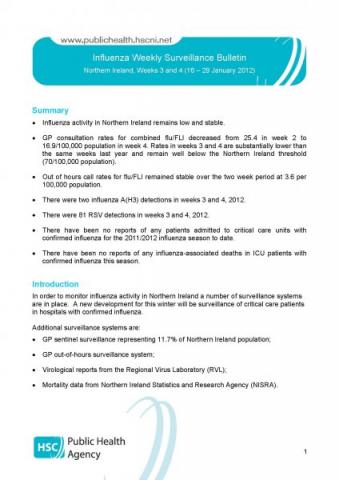 Influenza Weekly Surveillance Bulletin, Northern Ireland, Weeks 5 and 6 (30 January -12 February 2012)