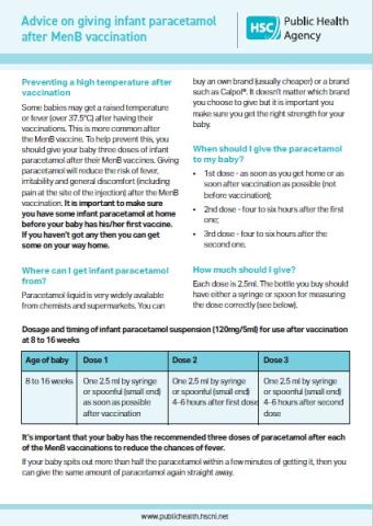 Cover image of MenB and paracetamol factsheet for healthcare professionals