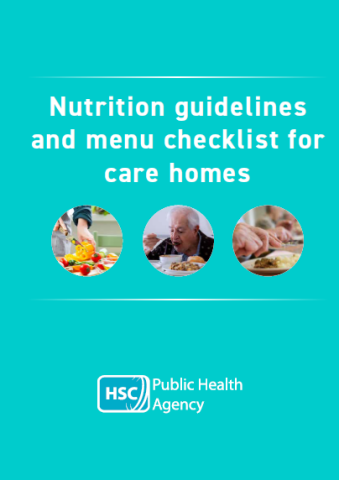 cover image of nutrition guidelines for care home document showing image of older man and typical care home meal