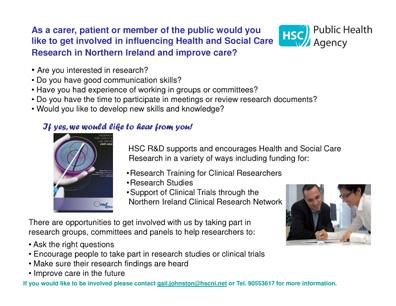 HSC R&D Personal and Public Involvement Flyer