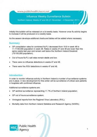 Influenza Weekly Surveillance Bulletin, Northern Ireland, Weeks 47 and 48 (21 November - 4 December 2011)