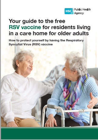 Cover image of the leaflet showing two older women chatting and smiling, one with a mobility aid