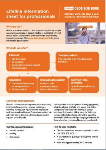 Front page of Lifeline professionals information sheet