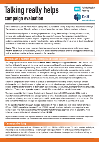 First page of evaluation report featuring Public Health Agency and Department of Health logos.