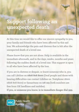 Cover of Support for an unexpected death leaflet