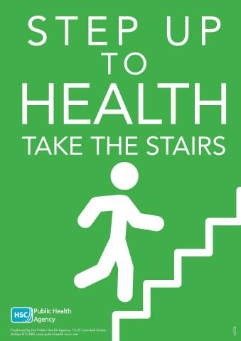 Poster showing person going up stairs