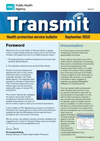 Transmit: Health protection service bulletin. 2010: Issue 3 Transmit: Health protection service bulletin. 2010: Issue 3