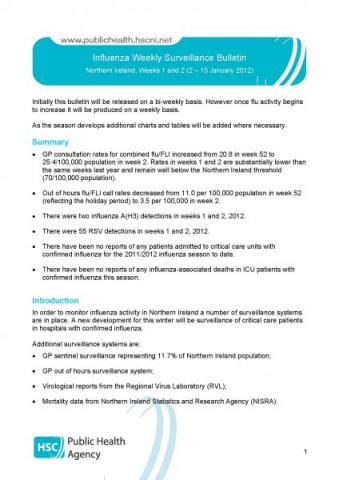 Influenza Weekly Surveillance Bulletin, Northern Ireland, Weeks 1 and 2 (2 -15 January 2012)