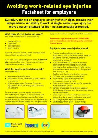 Avoiding work-related eye injuries – a factsheet for employers