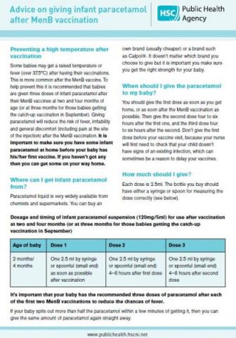 Advice On Giving Infant Paracetamol After Menb Vaccination Hsc Public Health Agency
