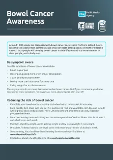 Front page of bowel cancer awareness newsletter