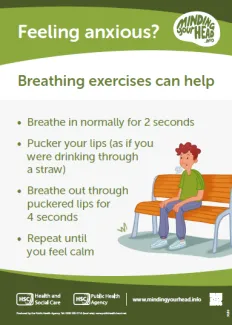 Breathing exercises poster with QR code and link to Minding your head website