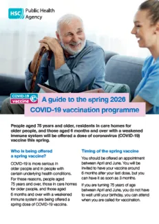 Cover image of COVID leaflet showing smiling older man leaning on a walking stick talking to a healthcare professional
